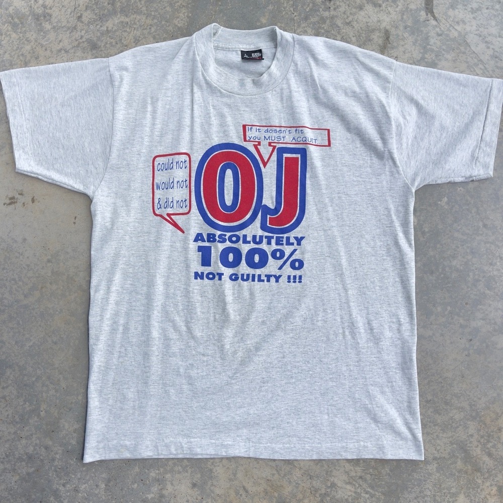 90s OJ Simpson Not Guilty Fruit of the Loom T-Shirt Mens Large Gray Vintage USA